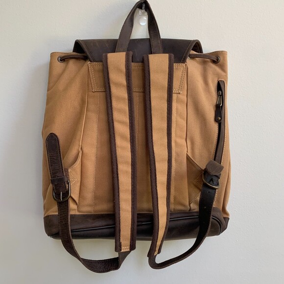 Vintage Canyon Outback Leather Canvas Backpack Cinch Buckle Brown Tan Classic - Picture 5 of 12